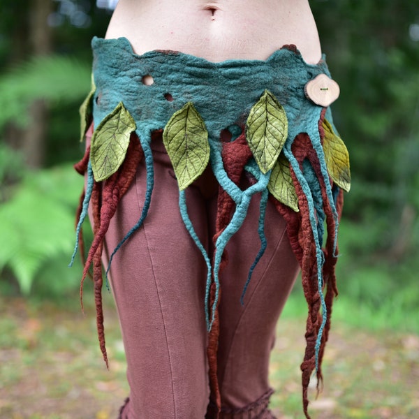 Felt Tree Roots Belt-Goddess Nymph Forest Skirt-Pixie Queen Costume-Leaves And Vines Belt-Burning Man-Festival Belt-leaf shawl-Leaf BeltOOAK