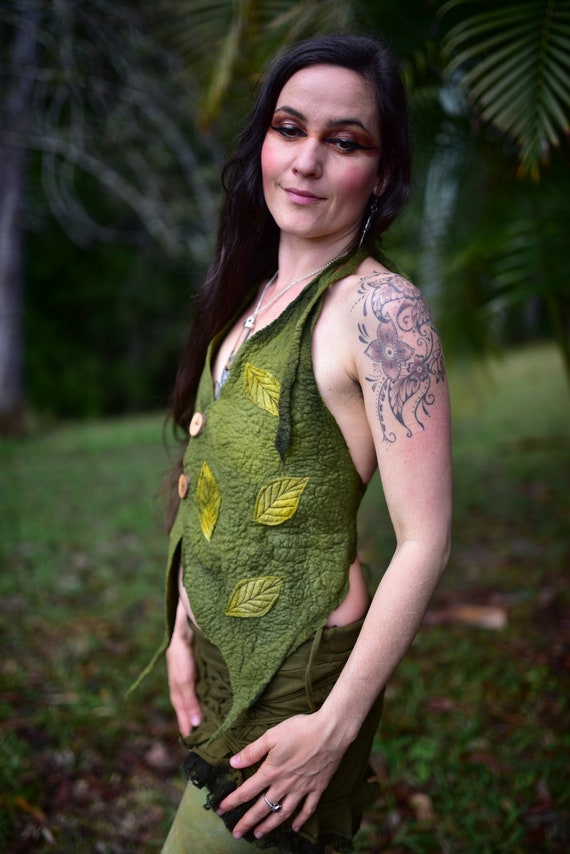 festival clothing gypsy style unisex vest tree of life cosplay felt tree vest ooak felt clothing FELT PIXIE VEST fairy felt clothing