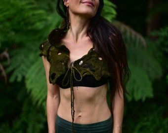 Felt Pixie Vest-Woodland Top- Forest Costume-Festival Wear-Nymph Out Fit-Wool Vest-Elf Top-Burning Man-Tree Costume-Wearable Art- OOAK