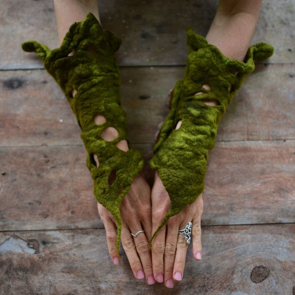 Felt Cuffs-Forest Gloves-Fairy Woodland Tree Root Bracelets-Pointed Pixie Cuffs-Matching Cuffs-Arm Warmers-Fairy Costume-Tree Costume OOAK