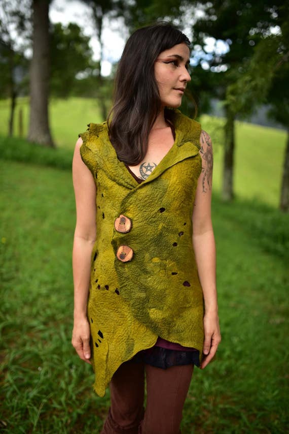 festival clothing gypsy style unisex vest tree of life cosplay felt tree vest ooak felt clothing FELT PIXIE VEST fairy felt clothing