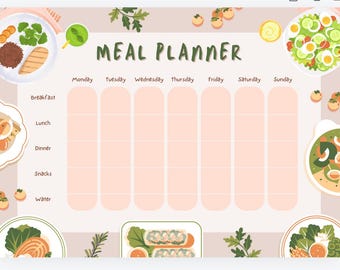 Weekly Meal Planner Printable Template 7 day menu planner poster Printable PDF