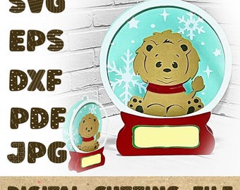 Lion Christmas Pop Up Box Card Template Jungle animals 3D Papercut SVG Card Cut File Cricut Silhouette DIY