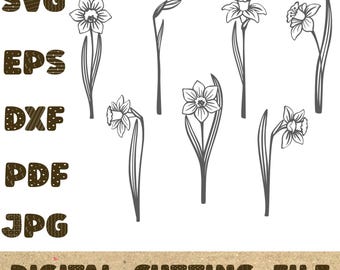narcissus Bundle SVG DXF Laser Cut Files Silhouette Cricut Flower Leaves Outline Bouquet Gifts for Her Mom Wife Wood Ornament