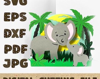 elephant Mom and baby elephant, Pop Up Card SVG  3D Papercut SVG Card Cut File Cricut