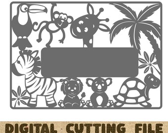 Tropical animals SVG template for cutting on a plotter and a laser. baby Frame Home Wall Decor