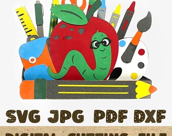 BookWorm apples Card, Teacher Gift, Teacher Appreciation SVG, 3D Pop Up Card SVG Cut File, Cricut Silhouette DIY
