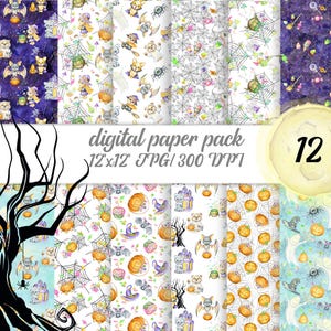 Halloween digitales Papier Gespenster Blatt Papier niedlich Aquarell Tier Papier Druck Journal Stoff Dekor Muster Scrapbooking