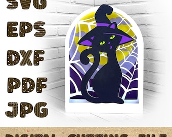Halloween Black Cat Card Pop Up Card SVG 3D Papercut SVG Card Cut File Cricut Silhouette DIY