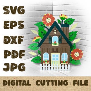 bloemen Cottage Box kaartsjabloon 3D Papercut SVGA kaart gesneden bestand Cricut silhouet DIY