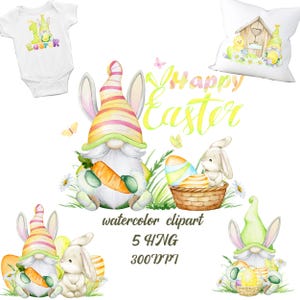 Watercolor Easter Gnomes PNG Clipart Bundle of 5, Cute Spring Flower Easter Gnome Clipart Bundle PNG Collection - Commercial Use