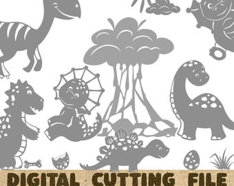 Dinosaur vector silhouette set of illustrations cut file paper Cut dino animals  Papercut SVG  Card Cut File Cricut Silhouette DIY