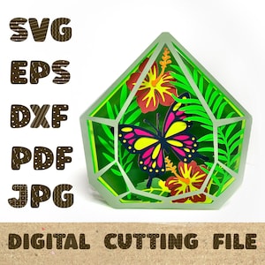Tarjeta de terrario de mariposas Tarjeta desplegable SVG 3D Papercut SVG Archivo de corte de tarjeta Cricut Silhouette DIY
