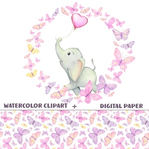 carino elefante palloncino cuore bottiglie di vino clipart PNG farfalla fascio carta digitale disposizioni ghirlanda cornice modello senza soluzione di continuità