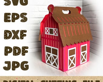 3D Barn Box Template. 3D Papercut SVG Box Cut File. Cricut Silhouette DIY