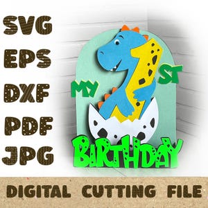Dinosaur Pop Up Birthday Card Template 1st birthday 3D Paper cut SVG Card Cut File gender neutral Cricut Silhouette DIY  svg dxf
