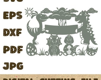 dinosaurs animals SVG paper clipping templates postcard cutting on a plotter and a laser.