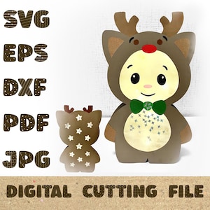 Cat Christmas  Lantern Paper cutting 3D shadow box Papercut lightbox svg file DIY cricut Xmas lantern,  SVG DXF