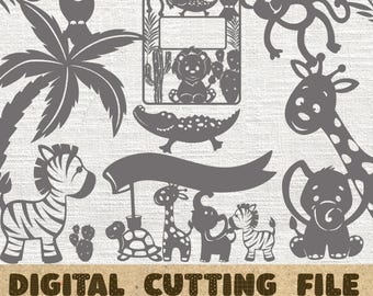Safari Animals SVG, Cute Safari Animals Clipart, Safari Silhouette,  elephant, lion, Giraffe, Monkey Vector, Clipart, Baby Animal Cricut
