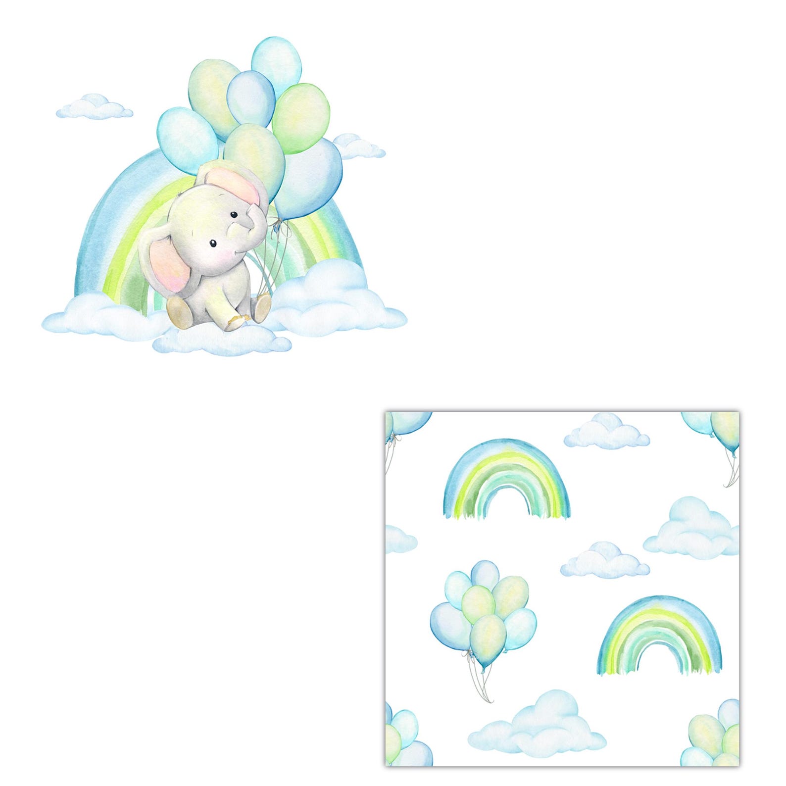 Cute Elephant Clipart, Watercolor Baby Boy Elephant Illustration, Baby ...