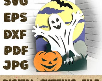Modelo de cartão de caixa pop-up de Halloween para festa assustadora, cartão SVG de papel recortado em 3D, arquivo de corte Cricut Silhouette DIY
