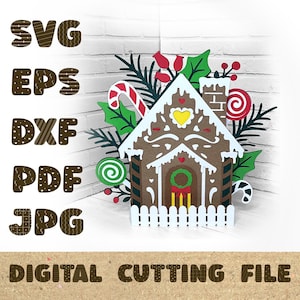 Carte de Noël maison en pain d'épice papier 3D découpé carte SVG fichier coupé Silhouette Cricut DIY Pop Up carte SVGA