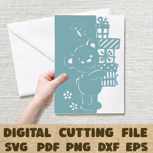 Teddybär SVG-Vorlage zum Schneiden auf einem Plotter und einem Laser. Baby Bilderrahmen Home Wall Decor Tiere ein Scherenschnitt Design