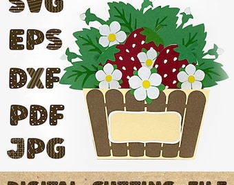 Valentine's Day Strawberry Basket  Valentine's Day Card SVG 3D Paper cut SVG Card Cut File Cricut Silhouette DIY