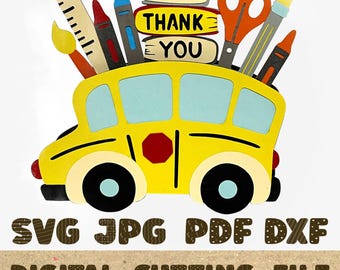 School Bus Card, Teacher Gift, Teacher Appreciation SVG, 3D Pop Up Card SVG Cut File, Cricut Silhouette DIY