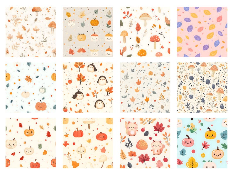 Cute Pastel Autumn Printable Paper Pack - Fall Leaves, Pumpkins ...