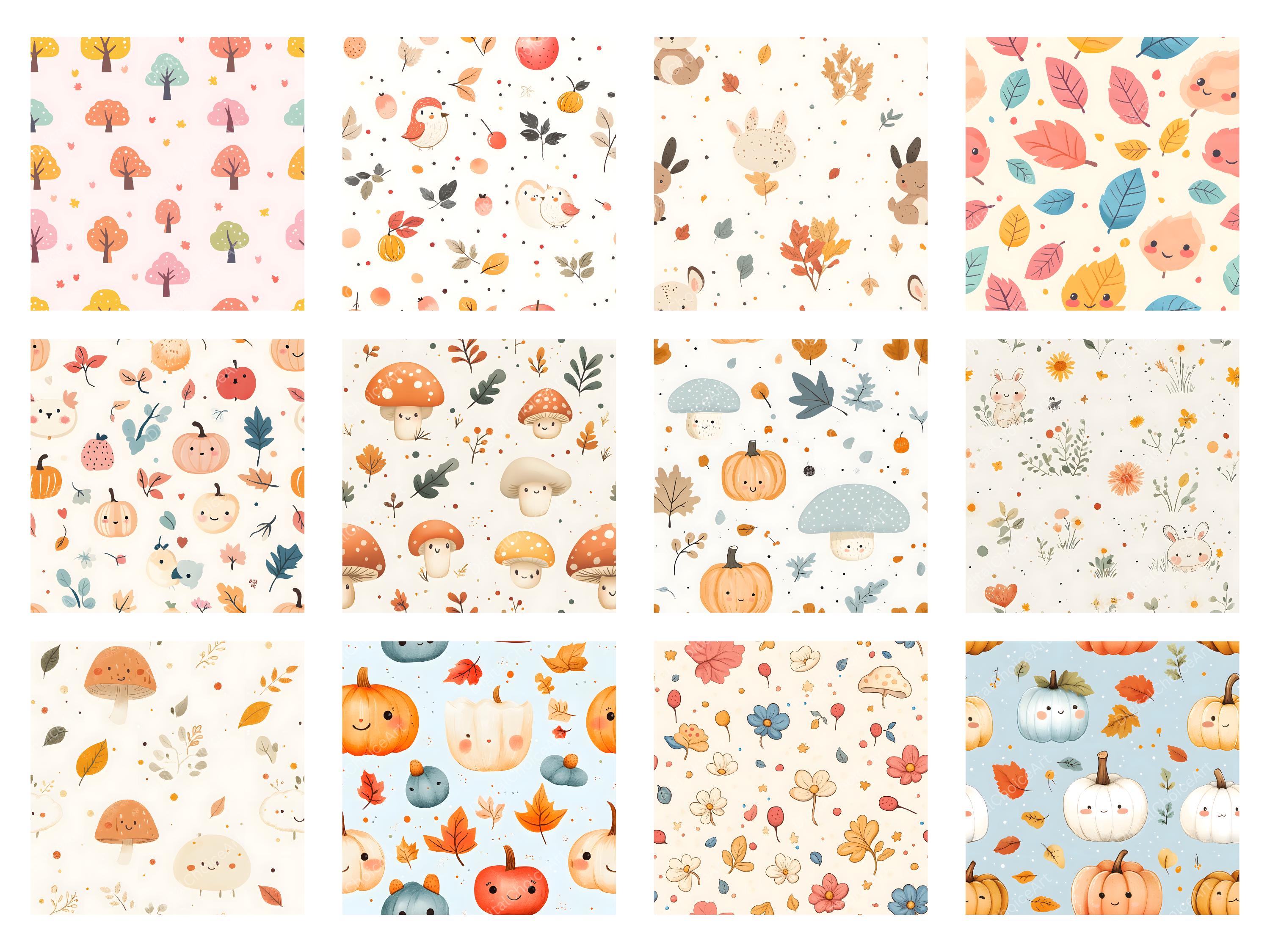 Cute Pastel Autumn Printable Paper Pack - Fall Leaves, Pumpkins ...
