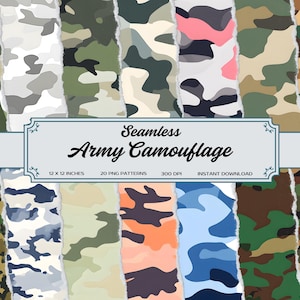 Army Camouflage Digital Paper bundle, seamless military camo patterns available for instant download and commercial use