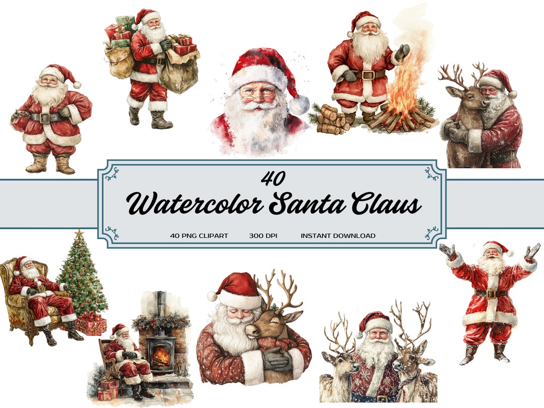 Vintage Santa Claus Clipart Bundle | 40 Christmas Digital Downloads ...