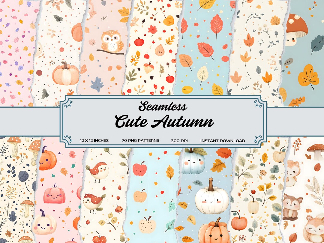 Cute Pastel Autumn Printable Paper Pack - Fall Leaves, Pumpkins ...