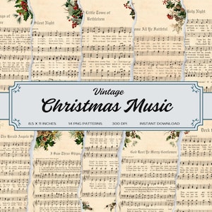 Papel digital con partituras navideñas antiguas de 8,5 x 11 pulgadas, villancicos victorianos antiguos para imprimir, papel para decoupage y álbumes de recortes A4, obsequios