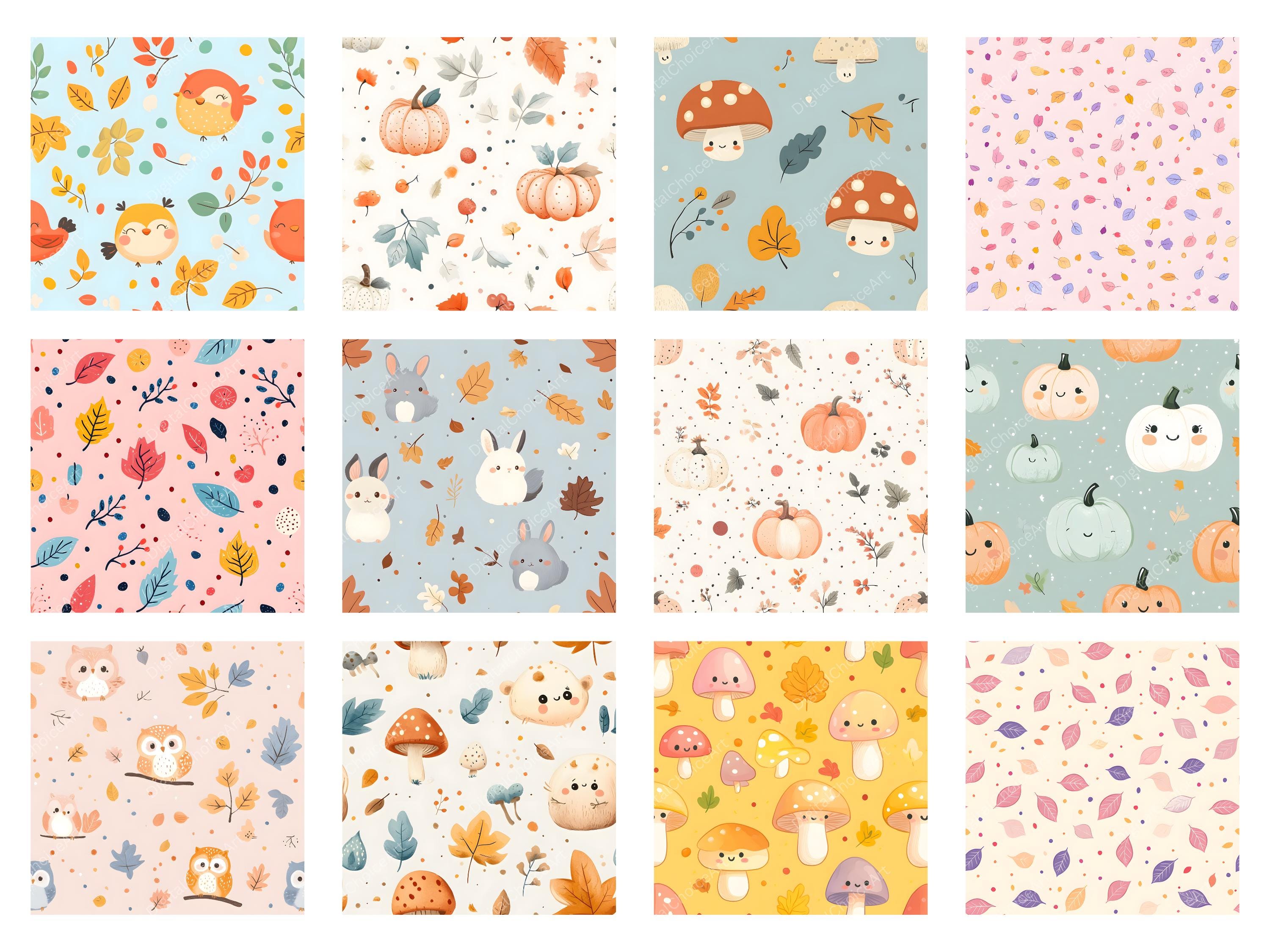 Cute Pastel Autumn Printable Paper Pack - Fall Leaves, Pumpkins ...