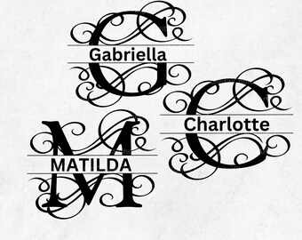 Split Regal Monogram Alphabet SVG, DXF, PNG, jpg, Clipart monogramme, Split monogramme cadre Alphabet, fichier coupé pour Cricut, téléchargement numérique