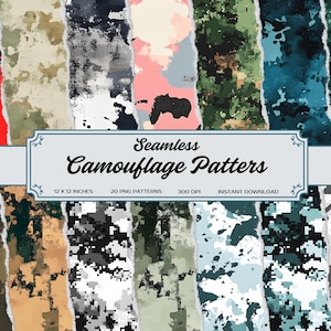 Camouflage digitale papierbundel, naadloze militaire camouflagepatronen beschikbaar voor directe download en commercieel gebruik