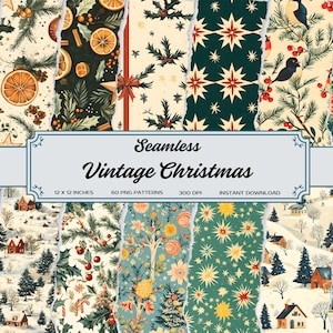 Vintage Christmas Printable Paper Pack - Ornaments & Floral Backgrounds, Christmas Ephemera, Retro Scrapbook, Junk Journal, Craft Paper