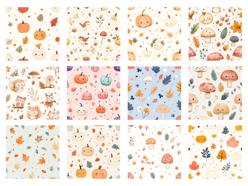 Cute Pastel Autumn Printable Paper Pack - Fall Leaves, Pumpkins ...