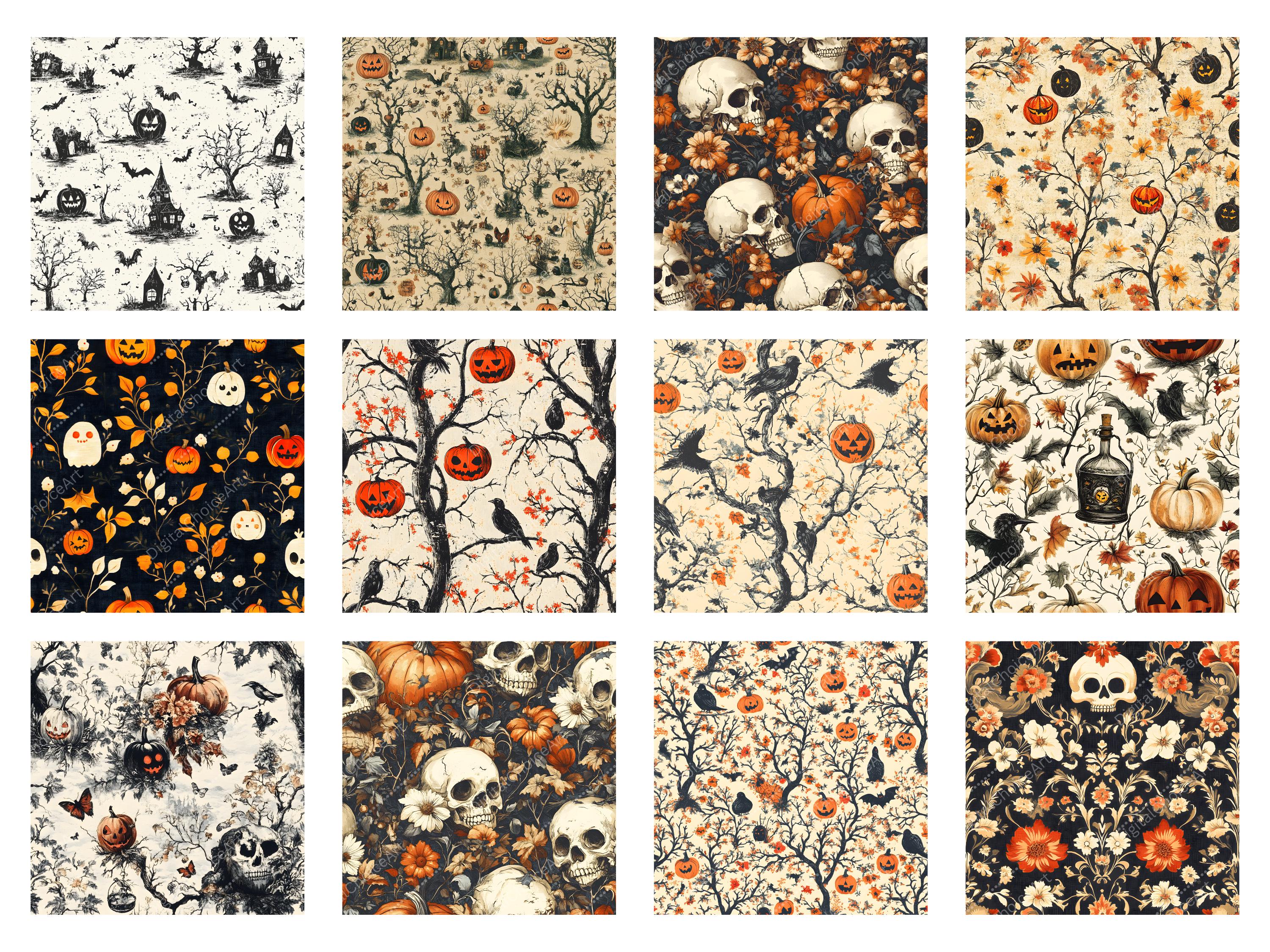 Vintage Halloween Digital Paper Pack: Skulls, Pumpkins, Haunted Houses ...