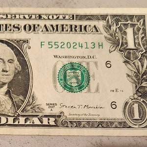 One Dollar Bill with Fancy Serial Number 2017A Series Broken Ladder 55202413