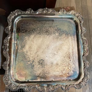 17 1/4&quot; Vintage Poole Silver Co Silver Plate Tray 814, Ornate Tray, Serving Tray