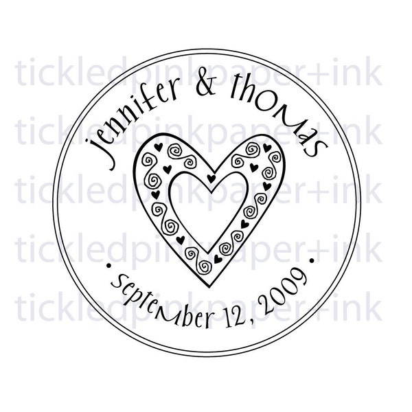 Save the date custom wedding stamp with swirly heart