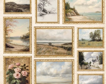 French Country Gallery Wall Art Set: Vintage Landscape Prints (Digital Download)