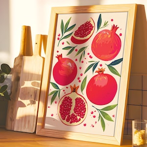 Pomegranate Art For The Kitchen, Fruits Wall Art, Pomegranate Fruit Print Botanical Poster, Modern Farmhouse Room Decor, Fruitful Wall Art