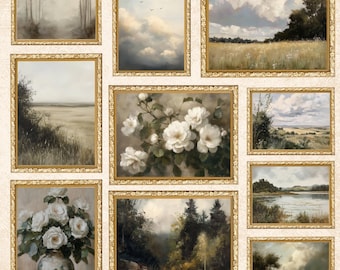 Conjunto de arte mural de galería de paisajes vintage: impresiones eclécticas neutras (descarga digital)