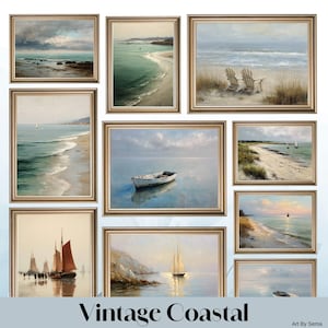 Coastal Wall Art Set of 10 – Vintage Beach Prints Bundle, Digital Sea Posters, Printable Nautical Gallery Wall Art for Coastal Home Decor