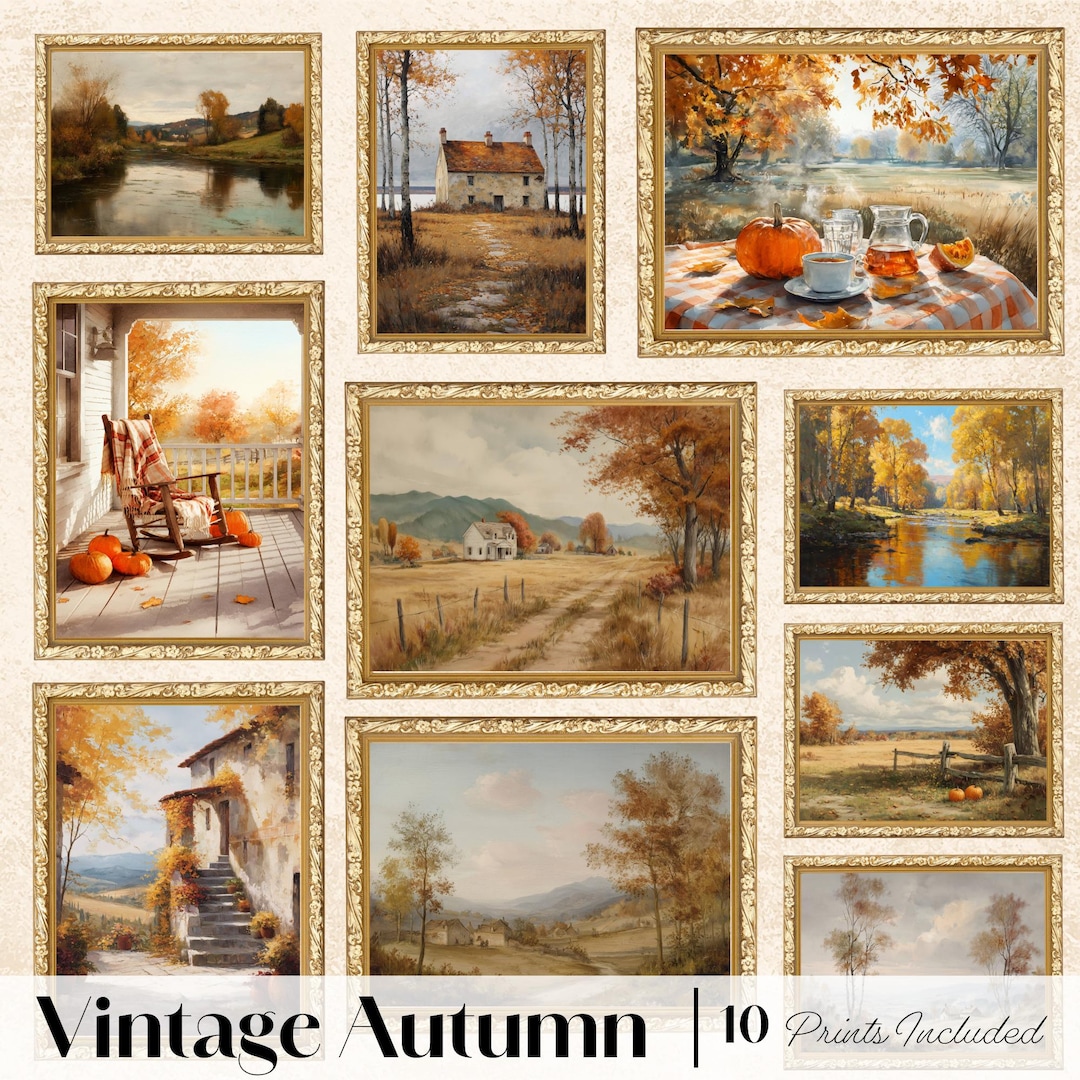 Vintage Autumn Landscape Print Set: Rustic Farmhouse Wall Art (digital ...