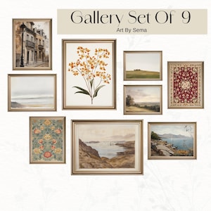 Vintage Gallery Wall Set of 9 Prints, Vintage Bundle Printable Wall Art, Printable French Country Farmhouse Decor, Antique Oil Paintings